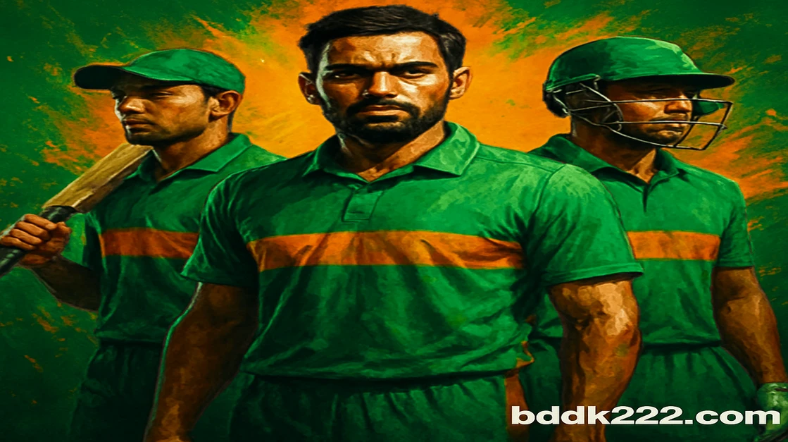 বাংলাদেশ ক্রিকেট দল মাঠে সক্রিয়ভাবে খেলছে; স্ক্রিনে DK222 গেমিং আপডেট ও লাইভ ম্যাচ পরিসংখ্যান দেখা যাচ্ছে।